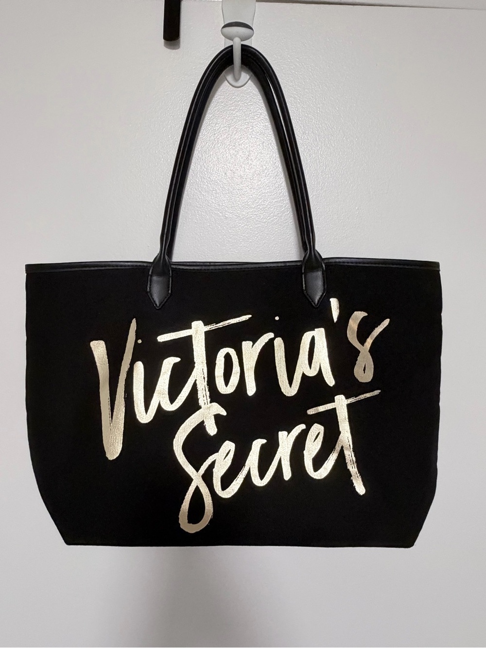 Victoria’s Secret Black & Gold Tote Bag – Leopard Print Lining